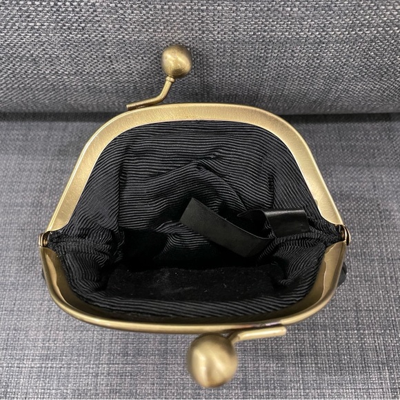 JESSICA SIMPSON Black Bow Change Purse with Bronze-Tone Hardware Faux Leather - Picture 10 of 14